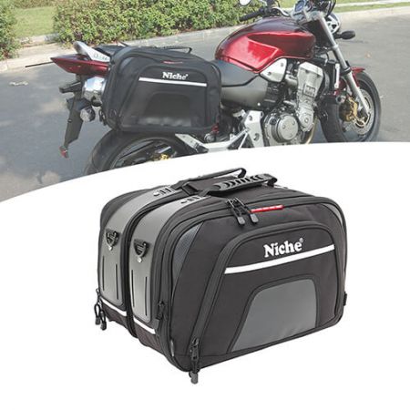 ブリーフケース デザイン 
    サドル バッグオートバイ用 - ブリーフケース デザインのオートバイ用サドル バッグ、ユニバーサル マウント システム、拡張可能、防水レインカバー付属 (XL サイズ)